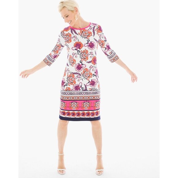 Chico's Size 2 = Large/12 Floral‎ Print Shift Dress Spring Summer Office Classic - Picture 1 of 9